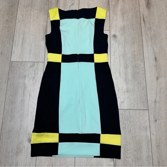 Maggy London Colorblock Sheath Dress Black Aqua Yellow cocktail Modern Chic sz 4 - Picture 5 of 6